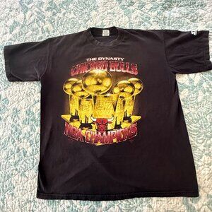 Vintage 90's Starter Chicago Bulls Dynasty NBA Champions T-Shirt Black Sz L